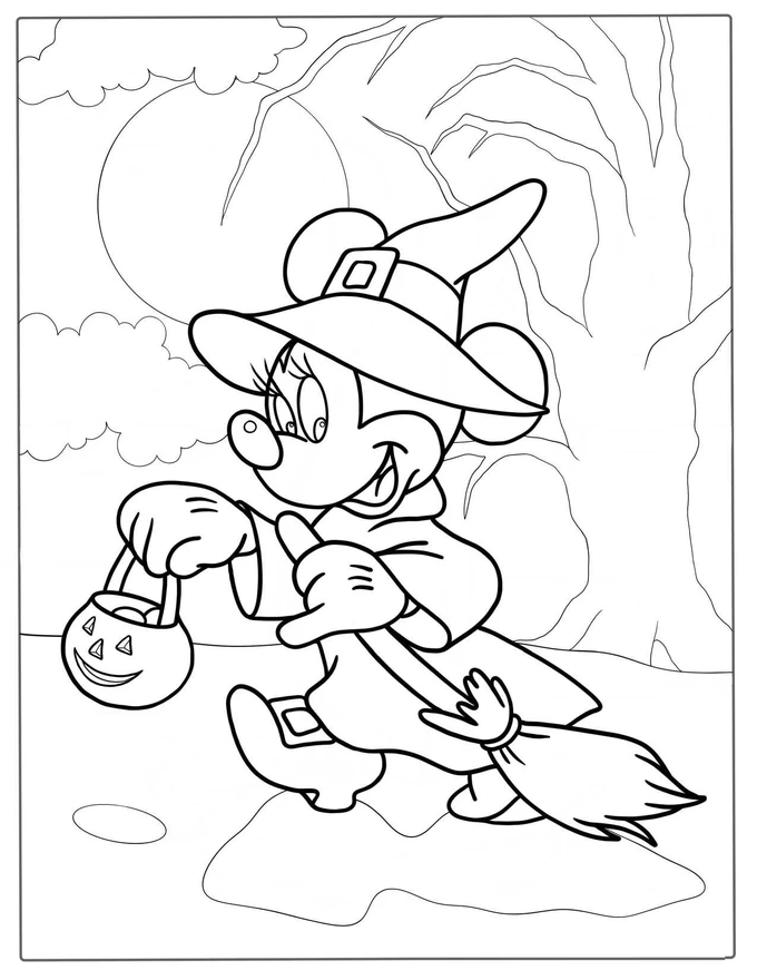 Halloween Themed Minnie Mouse Coloring Page