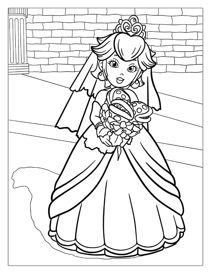 Princess Peach Marriage Dress Coloring Page