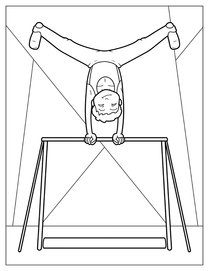 Boy Balancing On Uneven Bar Coloring Page