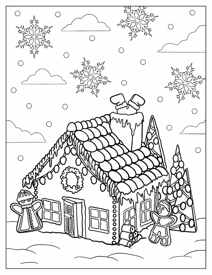 Cute Gingerbread House Coloring Sheet For Kids