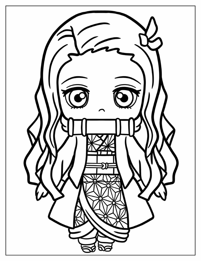 Chibi Nezuko Coloring In For Preschoolers