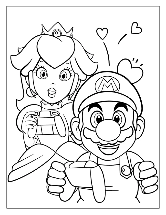 Mario And Princess Peach Coloring