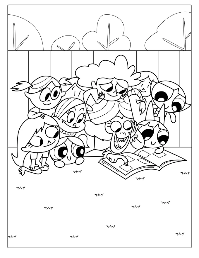 Coloring Page Of Powerpuff Girls Sleepover With Mojo