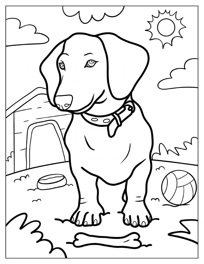 Realistic Dachshund In The Backyard Coloring Page