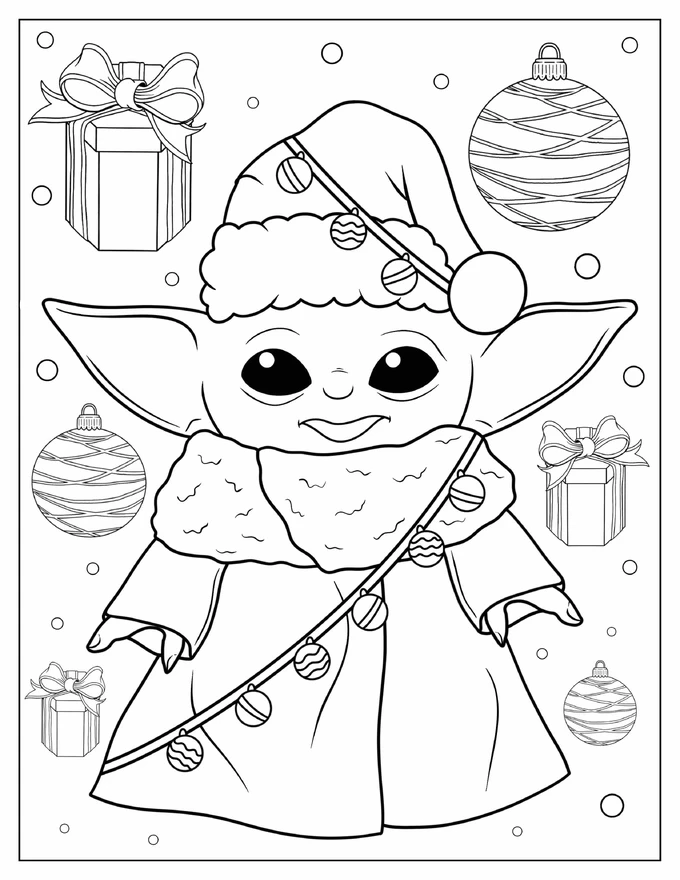 Christmas Themed Baby Yoda To Color