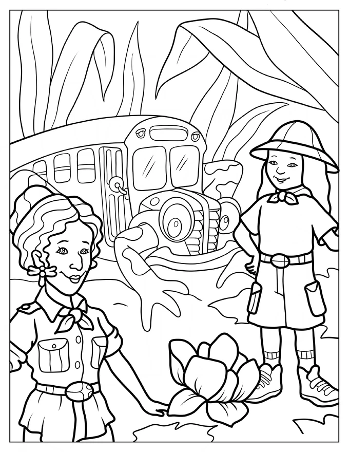 Wanda And Ms. Fizzle In The Jungle With The Magic School Bus Coloring Sheet