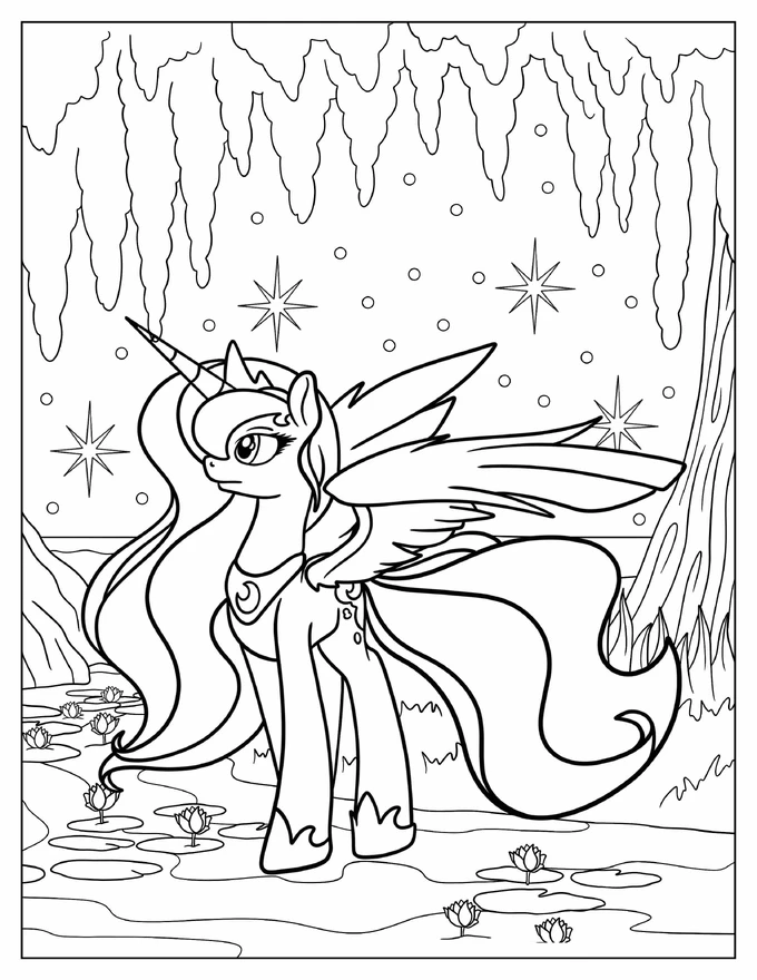 Princess Luna Standing In A Forest Coloring Page