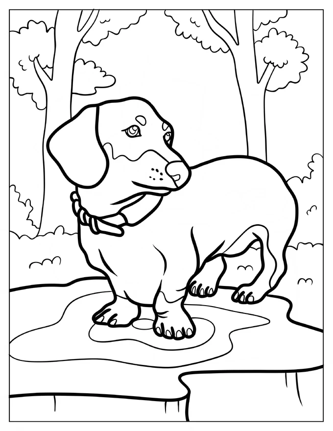 Puppy Dachshund In The Forest Coloring Page