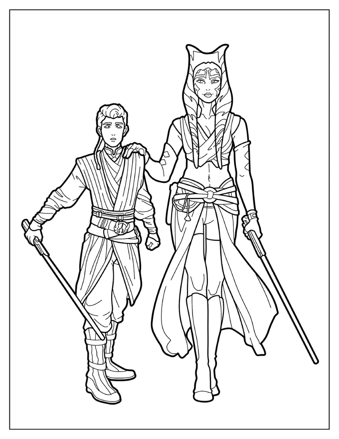 Jedi Knight Ahsoka And Padawan Anakin Coloring Sheet