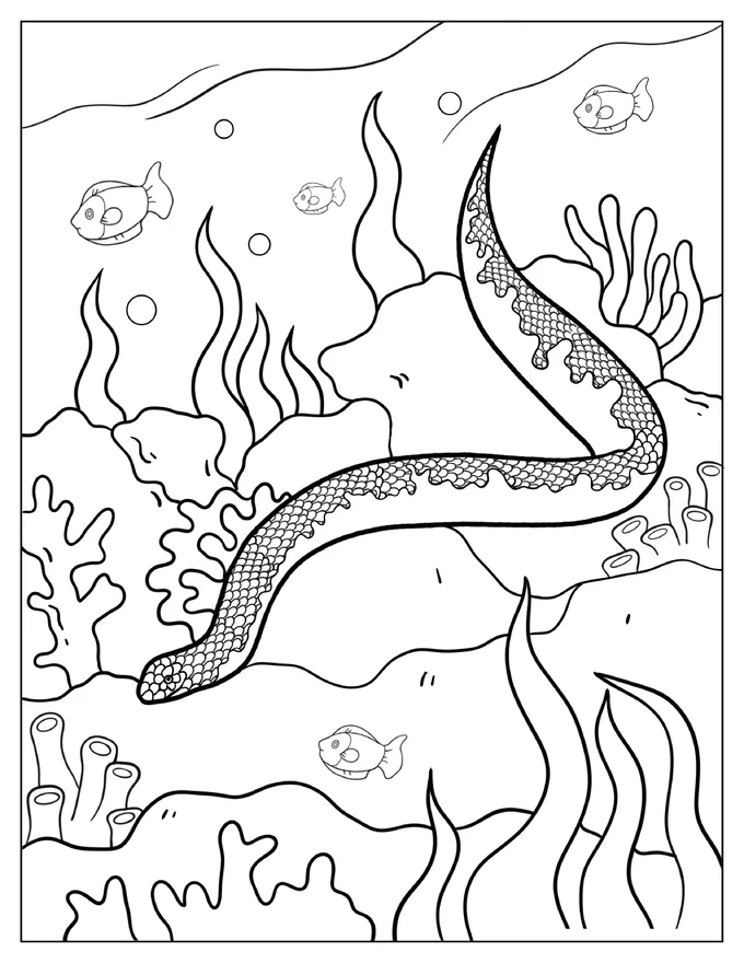 Coloring Page Of a Sea Snake In The Water