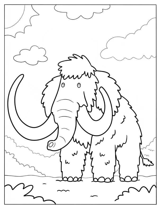 Cute Mammoth In Nature Coloring Page