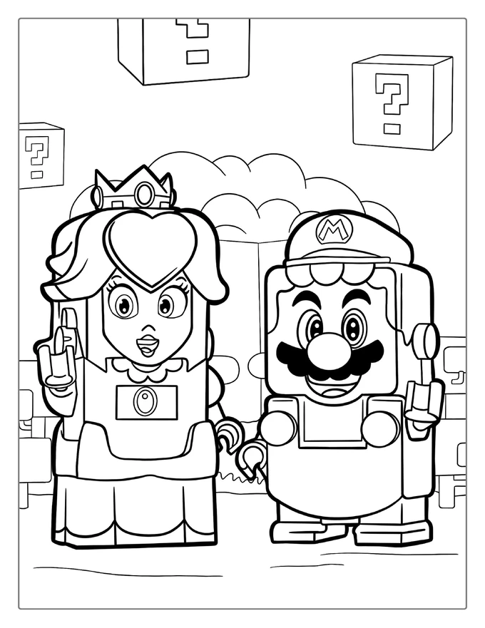 Lego Princess Peach And Mario Coloring Page