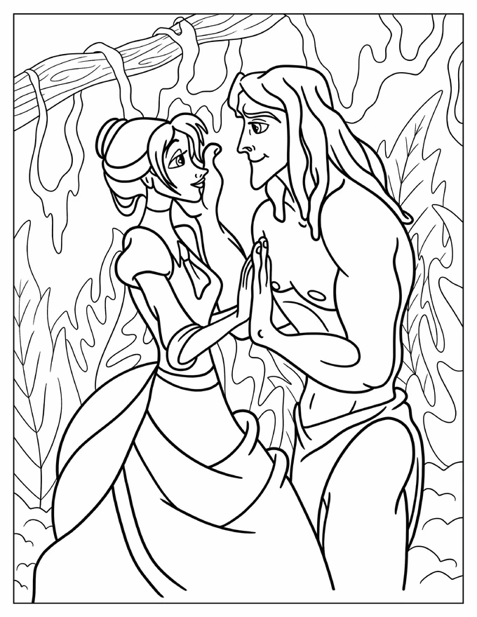 Tarzan Looking Lovingly At Jane Coloring Page