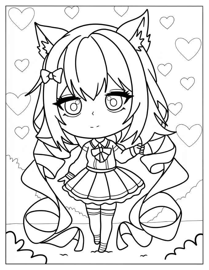 Chibi School Girl With Cat Ears