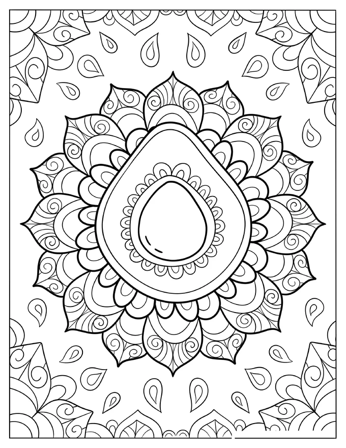 Elegant Floral Avocado Mandala Coloring Page