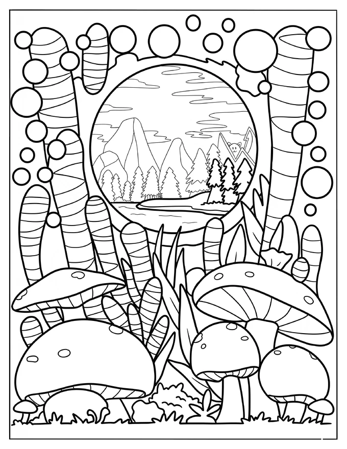 Fantastical Mushrooms Coloring Sheet