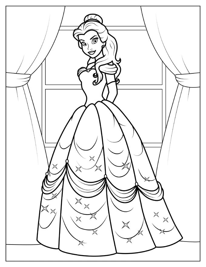 Easy Coloring Sheet Of Princess Belle