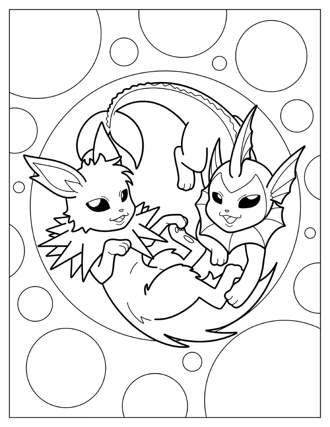 Jolteon Playing With Vaporeon Coloring Page