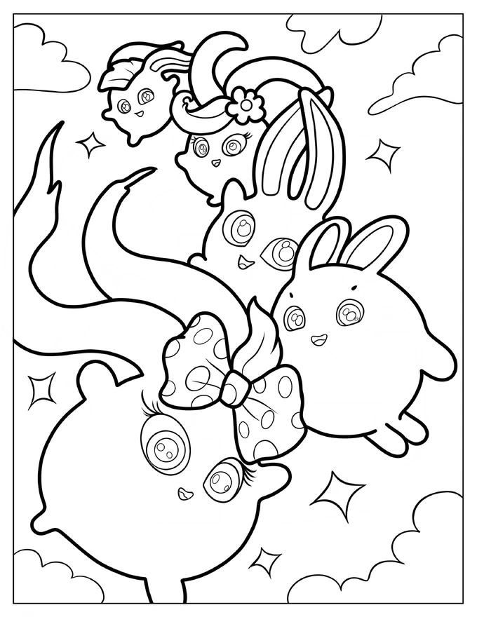 Easy Iris, Big Boo, Hopper, Shiny, And Turbo In The Sky Coloring Sheet For Preschoolers