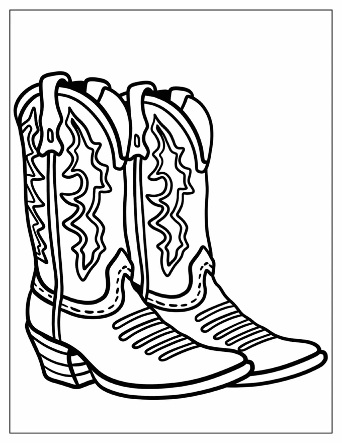 Simple Cowboy Boots Coloring Page For Kids