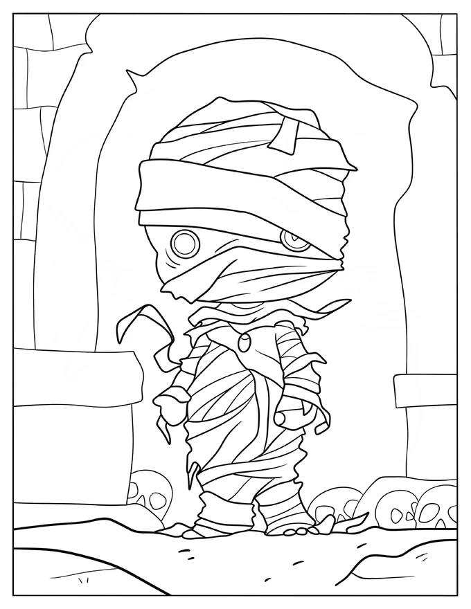 Cute Chibi Mummy Coloring Page For Kids