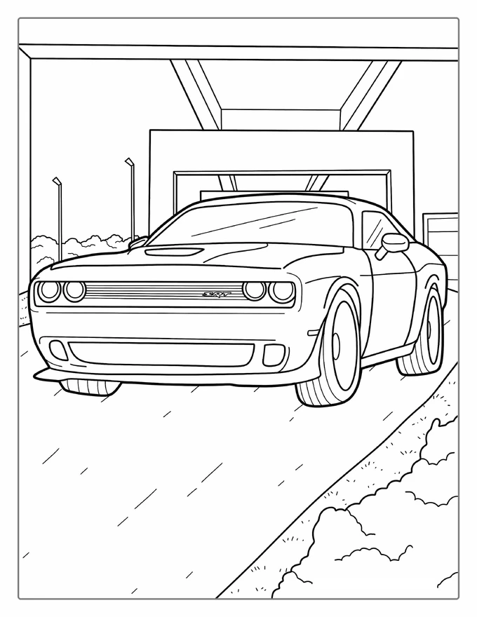 Detailed Dodge Challenger Coloring Sheet