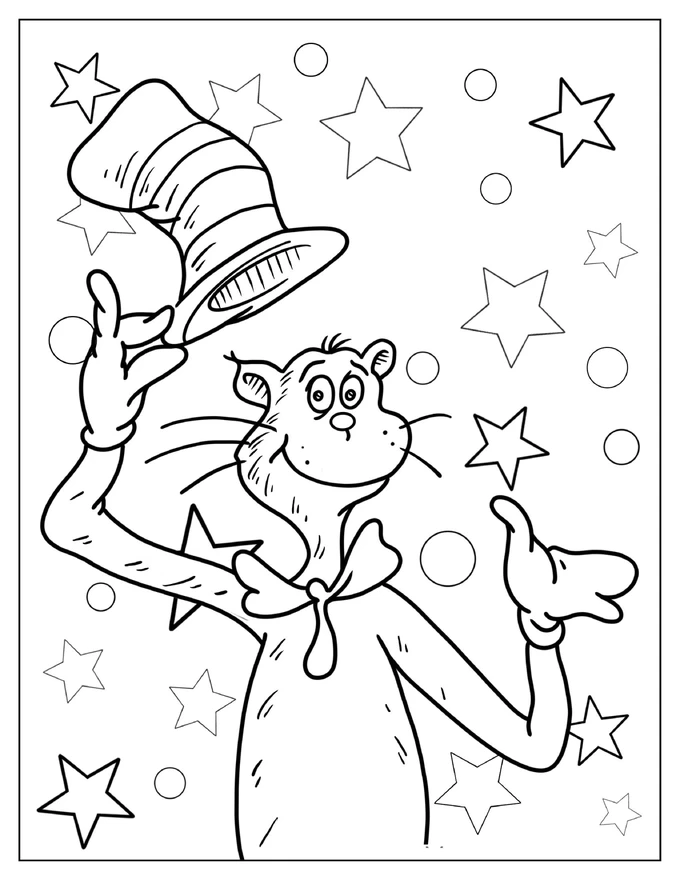 Dr Seuss Cat In The Hat Coloring Sheet For Kids