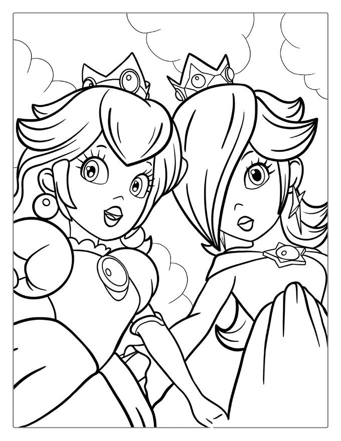 Princess Peach And Princess Daisy Coloring Page