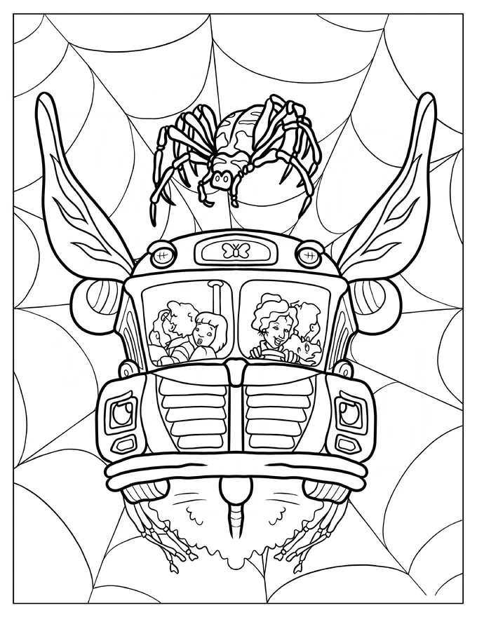 Magic School Bus Trapped In Spider’s Web Coloring Sheet