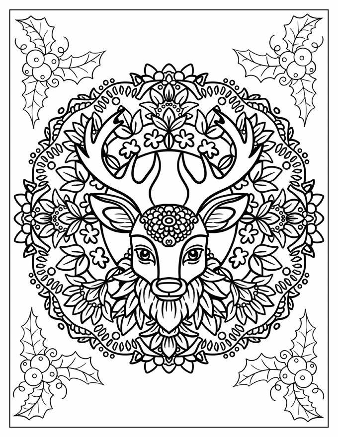 Intricate Rudolph Mandala With Mistletoes