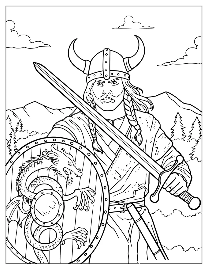 Realistic Viking Warrior With Sword And Shield