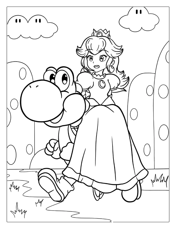 Princess Peach And Yoshi Coloring