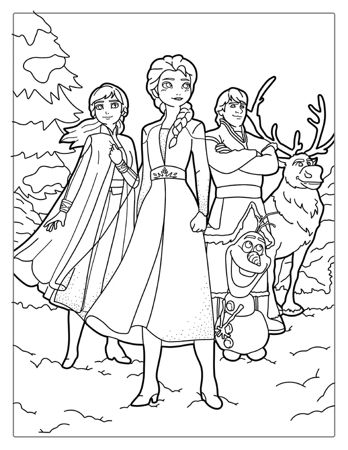 Elsa With Olaf, Anna, Sven And Kristoff