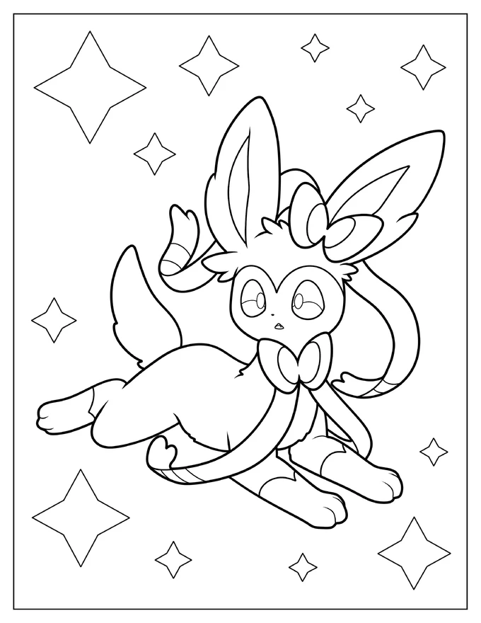 Easy Sylveon Lying On The Ground Coloring Sheet