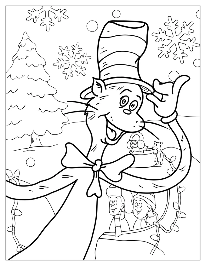 Cat In The Hat During Christmas Coloring Page