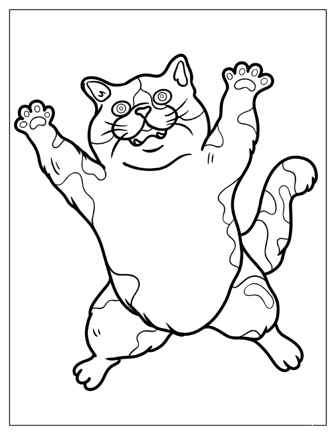 Realistic Cat In Mid-Air Coloring Page