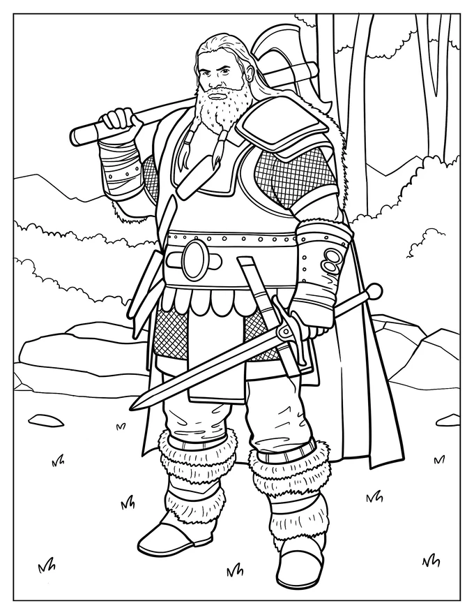 Massive Viking In Full Armor With Long Axe Coloring Sheet