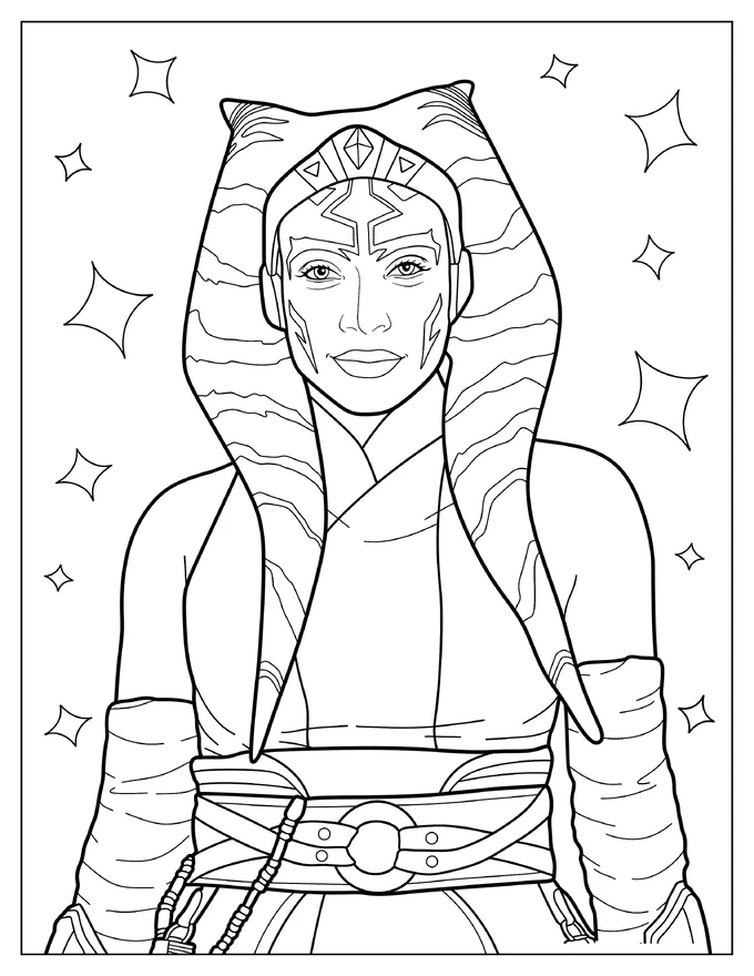 Rosario Dawson As Ahsoka Tano Smiling Coloring Page