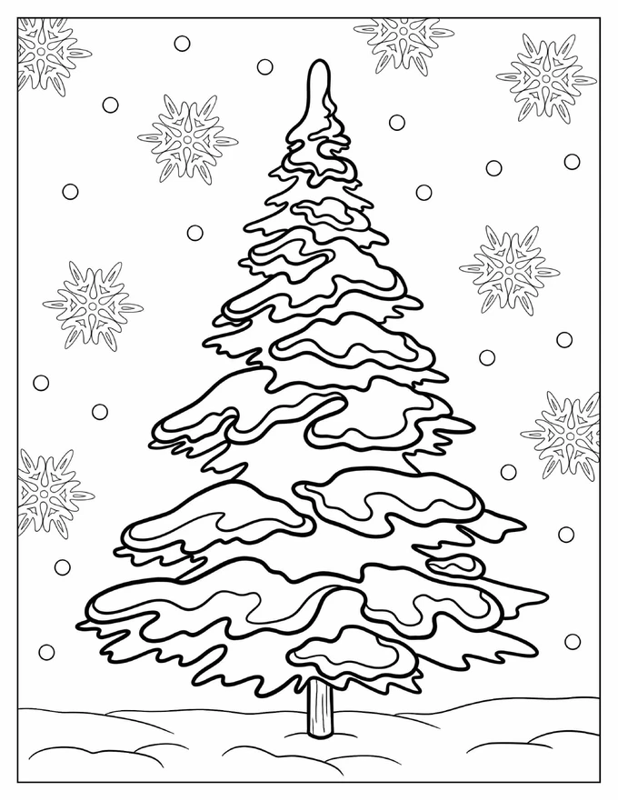 Snow Covered Pine Tree Coloring Page