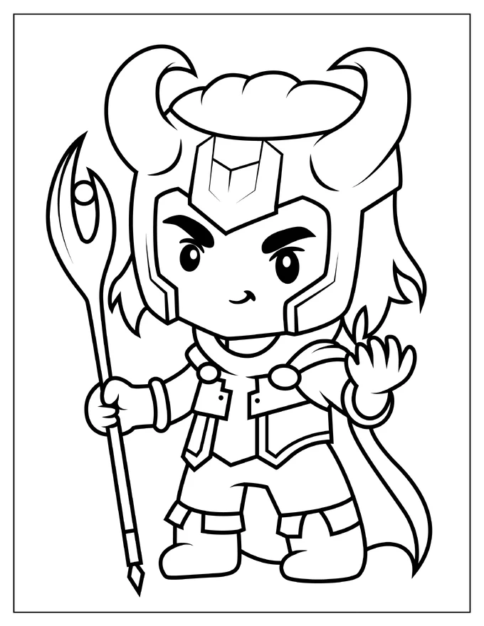 Easy Chibi Loki Smirking Coloring Page For Preschoolers