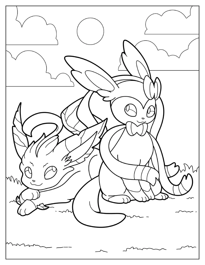 Sylveon Sitting Next To Leafeon