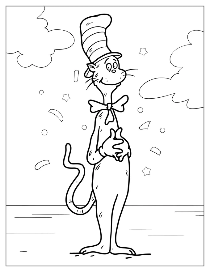 Simple Outline Of Cat In The Hat To Color