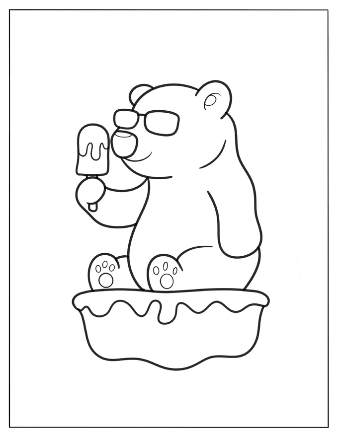 Arctic Animal Polar Bear Eating Ice Cream Coloring Page For Preschoolers