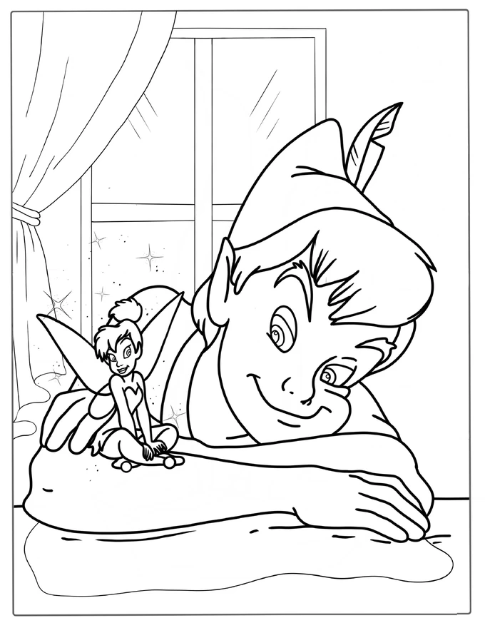 Easy Coloring Page Of Tinker Bell And Peter Pan