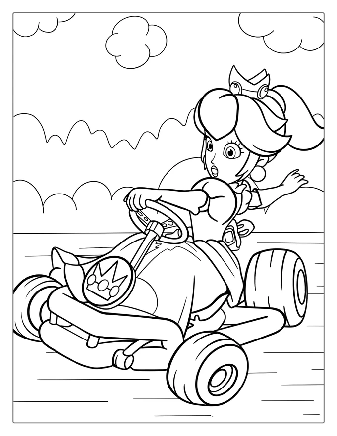 Princess Peach In Mario Kart Coloring Sheet