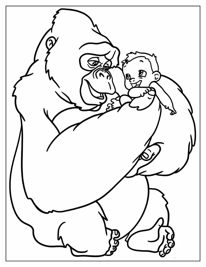 Kala Cradling Baby Tarzan Coloring Page For Kids