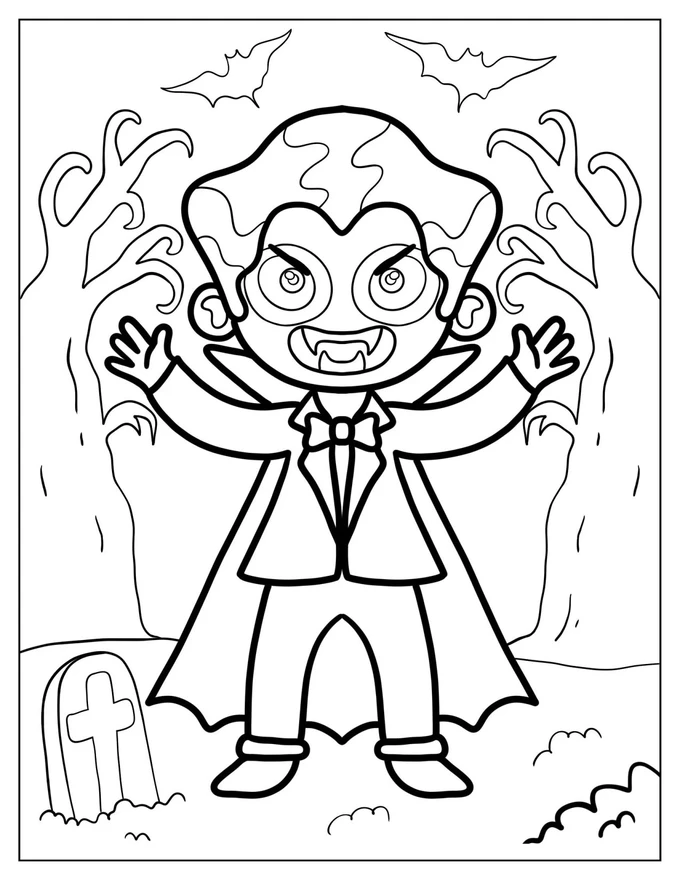 Kawaii Vampire Coloring Page For Kids