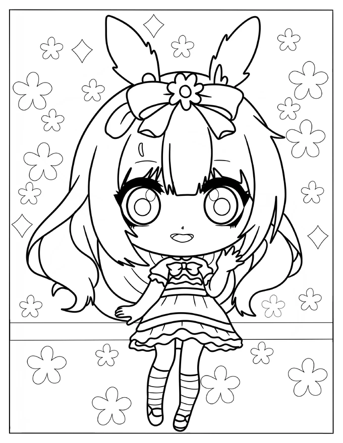 Chibi Girl With Furry Rabbit Ears Coloring Page