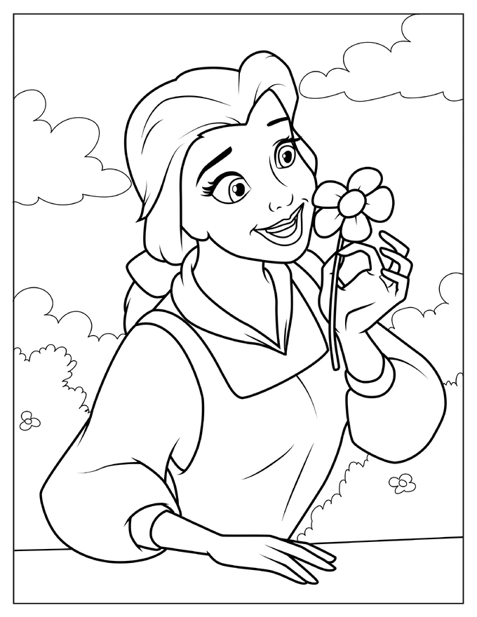 Smiling Belle Smelling a Wild Flower To Color