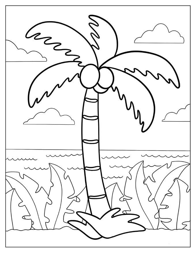 Tropical Coconut Tree To Color